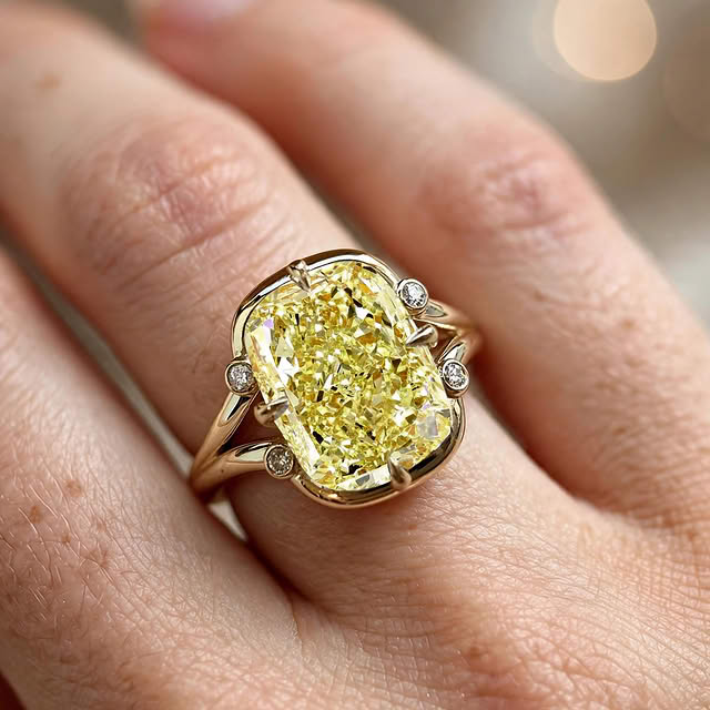 Unique Design Yellow Gold Cushion Cut Canary Sapphire Engagement Ring