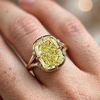 Unique Design Yellow Gold Cushion Cut Canary Sapphire Engagement Ring