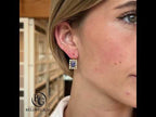 Vintage Halo Yellow Gold Emerald Cut Blue Sapphire Drop Earrings For Women