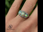 Luxury Jewelry Halo Round Cut Opal & White Sapphire Engagement Rings