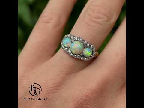 Luxury Jewelry Halo Round Cut Opal & White Sapphire Engagement Rings