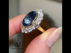 Luxury Jewelry Two Tone Halo Oval Cut Blue & White Sapphire Engagement Rings