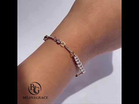 Fashion Yellow Gold Round Cut White Sapphire Bar Link Bracelet For Women