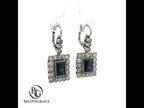 Vintage Halo Emerald Cut Blue Sapphire Drop Earrings For Women