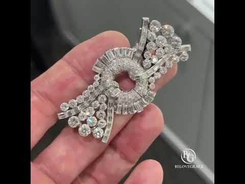 Art Deco Bow Round Cut White Sapphire Brooch