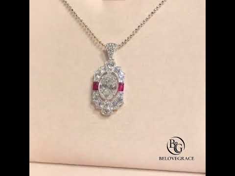 Luxury Jewelry Art Deco Halo Oval Cut White Sapphire Pendant Necklace For Women