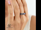 Vintage Yellow Gold Emerald Cut Blue Sapphire Half Eternity Wedding Band For Women