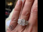 Classic Bezel Three Stone Emerald Cut White Sapphire Engagement Ring