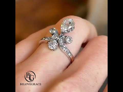 Luxury Jewelry Two Tone Vintage Design Pear & Round Cut White Sapphire Engagement Rings