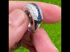 Vintage Multi Row Asscher & Round Cut Blue & White Sapphire Half Eternity Wedding Band For Women