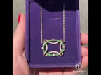 Golden Openwork Design Emerald & White Sapphire Round & Baguette Cut Pendant Necklace For Women