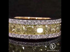 Golden Triple Row Radiant Cut Canary Sapphire Wedding Band Ring