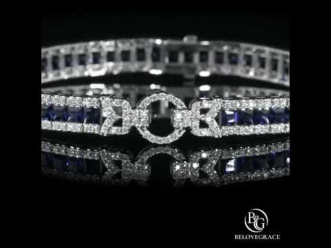 Vintage Blue Sapphire Princess Cut Tennis Bracelet for Women