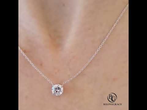 Classis Solitaire Round Cut White Sapphire Pendant Necklace For Women