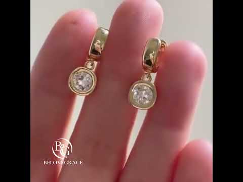 Luxury Jewelry Golden Bezel Round Cut White Sapphire Drop Earrings For Women
