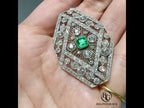 Halo Asscher & Round Cut Emerald & White Sapphire Art Deco Brooch