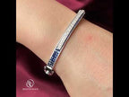 Unique Design Art Deco Round & Asscher Cut Blue & White Sapphire Bangle Bracelet For Women