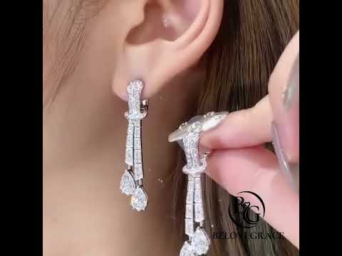 Bow Knot Pear Cut Moissanite Bridal Drop Earrings