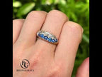 Luxury Jewelry Golden Double Row Cushion Cut Blue & White Sapphire Half Eternity Wedding Band For Women