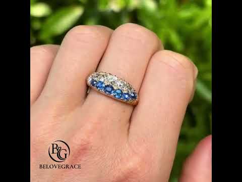 Luxury Jewelry Golden Double Row Cushion Cut Blue & White Sapphire Half Eternity Wedding Band For Women