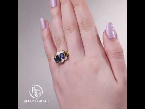 Luxury Jewelry Golden Half Halo Oval Cut Blue Sapphire Engagement Rings