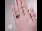 Luxury Jewelry Golden Half Halo Oval Cut Blue Sapphire Engagement Rings