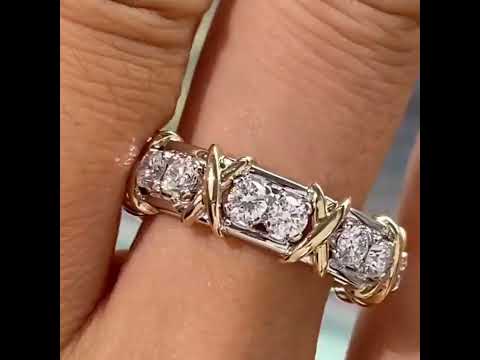 Luxury Two Tone Unique Design Round Cut White Sapphire Eternity Wedding Band For Women