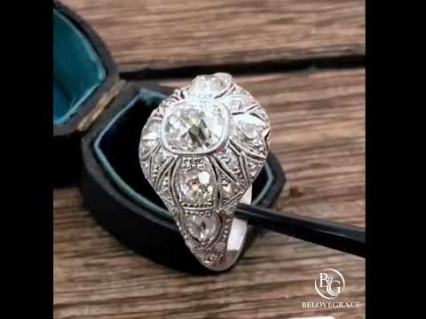 Art Deco Filigree Engraving Cushion Cut Moissanite Engagement Ring