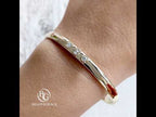 Yellow Gold 3 Stone Bezel Mixed Cut White Sapphire Bangle Bracelet For Women