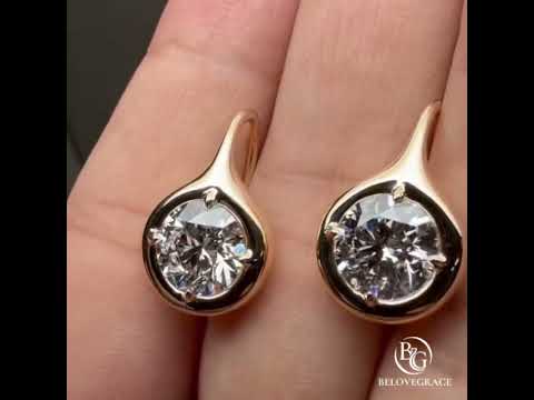 Solitaire Bezel Set Round Cut Yellow Gold Drop Earrings For Women