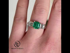 Luxury Jewelry Two Tone Three Stone Emerald Cut Emerald & White Sapphire Engagement Rings
