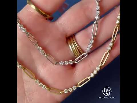 Golden Round Cut White Sapphire Paper Clip Necklace For Women