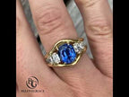 Yellow Gold Three Stone Oval Cut Blue & White Sapphire Engagement Ring