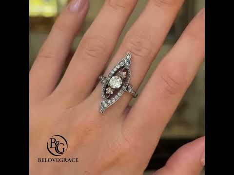 Luxury Jewelry Two Tone Art Nouveau Design Round Cut White Sapphire Engagement Rings