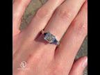 Three Stone Half Bezel Yellow Gold Asscher Cut White & Blue Sapphire Engagement Ring