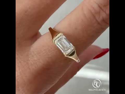 Classic Bezel Setting Emerald Cut Yellow Gold Moissanite Engagement Ring