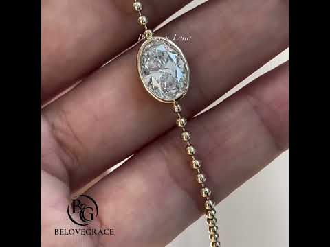 Solitaire Bezel Halo Yellow Gold Oval Cut White Sapphire Tennis Chain Bracelet For Women