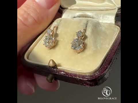 Vintage Old Mine Cut Yellow Gold Double Drop Earrings For Women