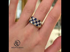 Luxury Jewelry Golden Antique Design Round Cut Blue & White Sapphire Half Eternity Wedding Band For Women