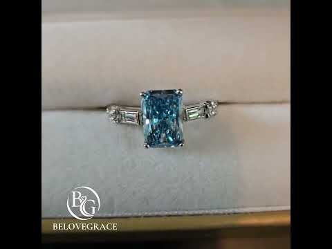 Classic Radiant Cut Blue Topaz Sapphire Engagement Ring