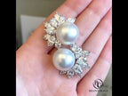 Luxury Round & Marquise Cut Pearl & White Sapphire Stud Earrings For Women