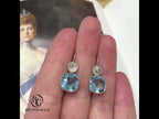 Vintage Classic Bezel Cushion & Round Cut Aquamarine & White Sapphire Drop Earrings For Women