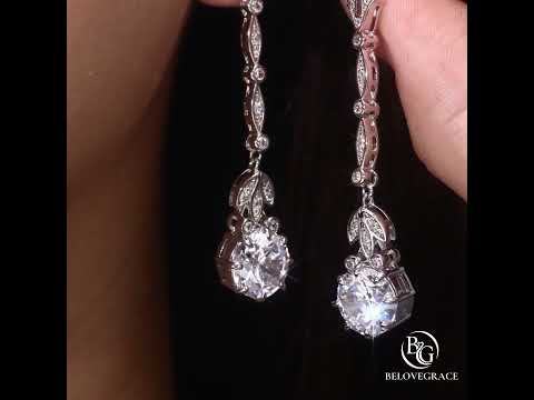 Art Deco Round Cut Moissanite Linear Drop Wedding Earrings For Women