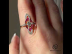 Art Deco Filigree Ruby Sapphire Round & Baguette Cut Cocktail Engagement Ring For Women