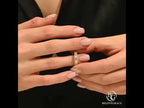 Double Row Pave Setting Golden Round & Baguette Cut Eternity Wedding Band Ring