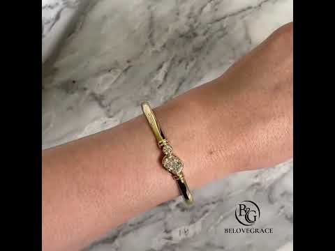Luxury Jewelry Unique Design Golden Bezel Radiant & Round Cut White Sapphire Bangle Bracelet For Women