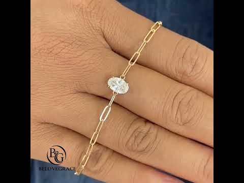 Solitaire Yellow Gold Oval Cut White Sapphire Chain Bracelet For Women