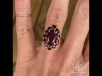 Art Deco Golden Halo Garnet Sapphire Marquise Cut Moissanite Engagement Ring