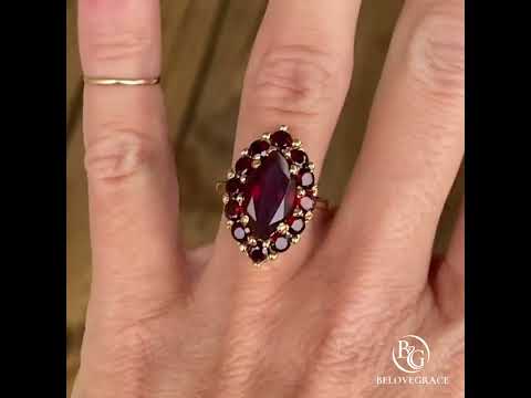 Art Deco Golden Halo Garnet Sapphire Marquise Cut Moissanite Engagement Ring