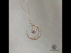 Golden Star & Moon Design White Sapphire Round Cut Pendant Necklace For Women